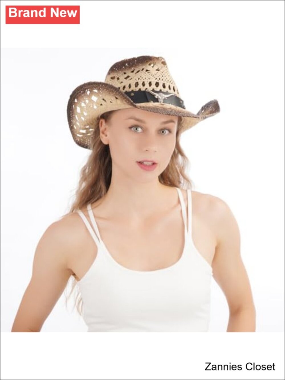 🤠 ZWZPOP 100% synthetic straw Cowboy Hat Wide Brim Western Sun Hat - Picture 3 of 6